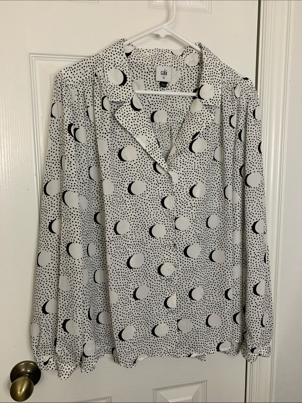 CAbi Black & White Crescent Moon Button-Down Blouse
